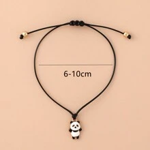 1條時尚可愛的熊貓造型油滴和編織鋅合金女士手鍊 - 黑色 - 查看 5