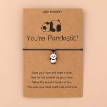 1條時尚可愛的熊貓造型油滴和編織鋅合金女士手鍊 - 黑色 - 查看 2