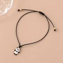 1條時尚可愛的熊貓造型油滴和編織鋅合金女士手鍊 - 黑色 - 查看 4