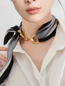 1只優雅的絲巾夾環扣,帶有簡單時尚的馬形設計,適用於小方巾扣 - 金色 - 查看 2
