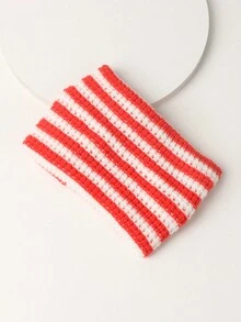 1 White Striped Two-color Knitted Casual Warm And Comfortable Headband Suitable For Daily Use - Multicolor - View 4