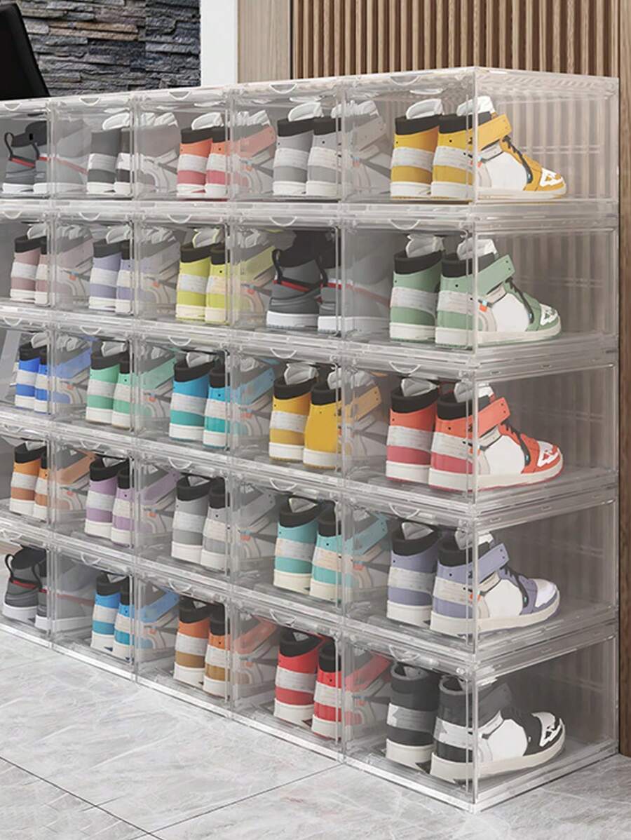 1pc Foldable Transparent Shoe Box, Acrylic Storage Box, Suitable For Storing  Sneakers And Sports Shoes - Clear - View 1
