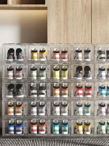1pc Foldable Transparent Shoe Box, Acrylic Storage Box, Suitable For Storing  Sneakers And Sports Shoes - Clear - View 3