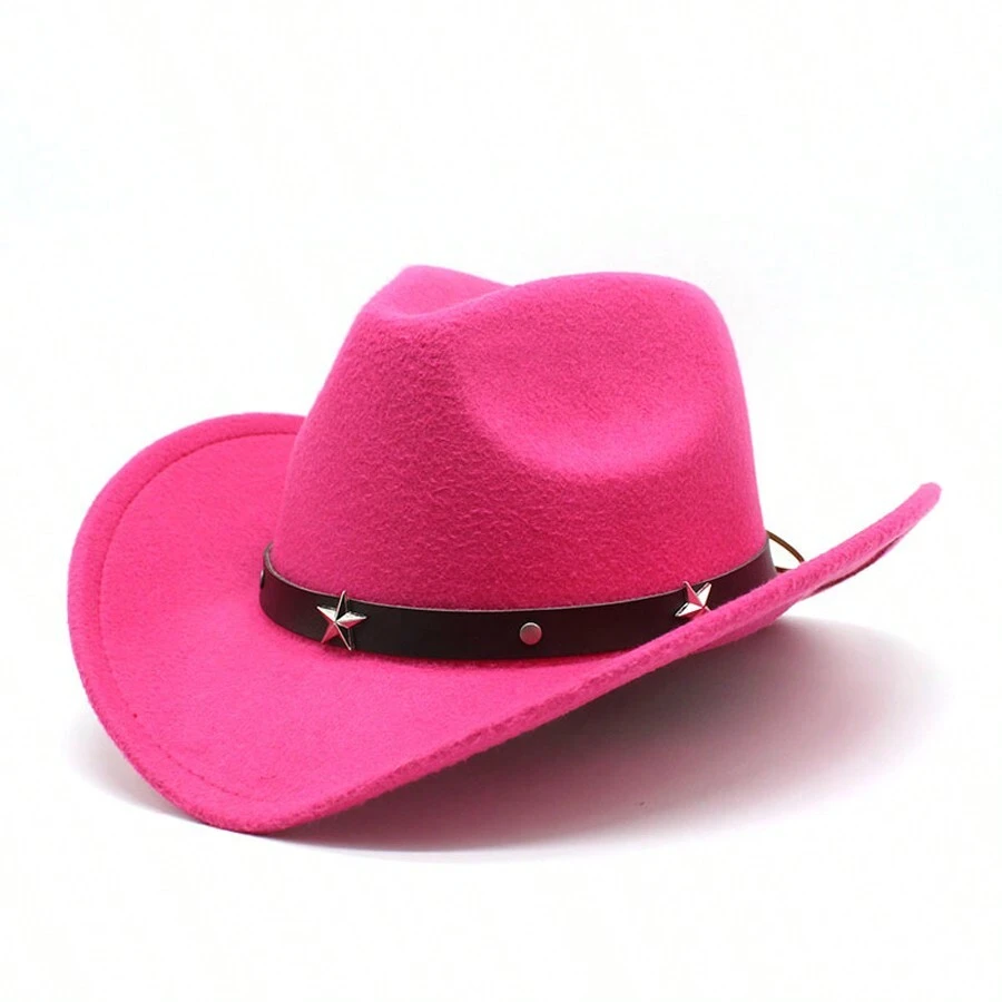男士牛仔帽、女士乡村帽、仿皮遮阳帽、宽檐巴拿马帽、西部牛仔帽 - 玫紅色 - 查看 1