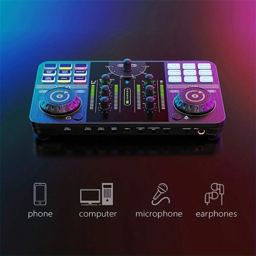 音訊介面播客設備腳輪 - 多合一 - 便攜式播客製作工作室,配有優質麥克風前級放大器,適用於播客錄製、串流媒體、dj、pc、智慧型手機 - 黑色 - 查看 1