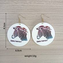 1對圓形雙面印花動物卡通圖案木質耳環,時尚休閒個性化耳飾 - 白色 - 查看 9