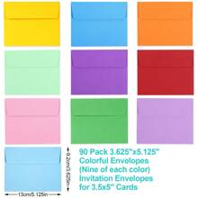 90 Pack Colored Envelopes, 3.625x5.125" Envelopes, Card Envelopes A1 Envelopes Envelopes For Invitations, Printable Invitation Envelopes For Weddings, Invitations, Postcards, Greeting Cards - Multicolor - View 2