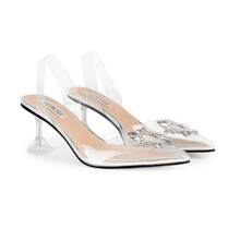 ISNOM Clear Heels Shoes for Women, Crystal Rhinestones Slingback Wedding Shoes Pointed Toe High Heel Sandals - 銀色 - 查看 1
