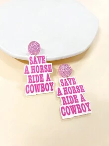 1 对亚克力 Y2k 风格闪亮圆形耳环，配西部牛仔粉色字母吊坠，街头时尚派对节日耳饰，非常适合约会礼物送给最好的朋友 - 彩色 - 查看 4