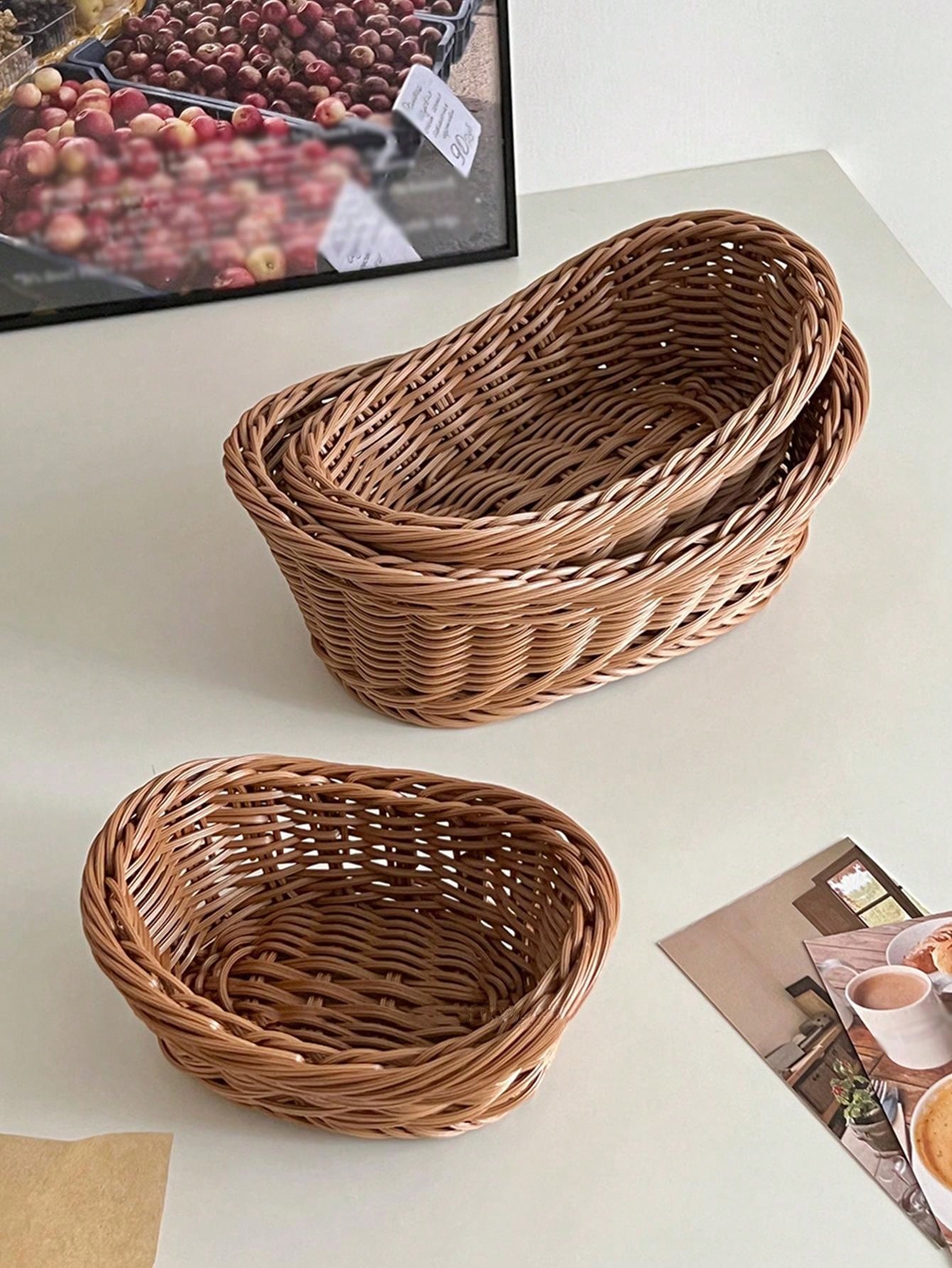 1pc Plastic Weaving Rattan Storage Basket, Country Style Fruit Basket