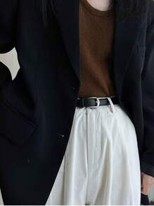 2023年新款女式皮帶,適合搭配牛仔褲,提升腰部層次感的真皮通用褲帶 - 黑色 - 查看 4