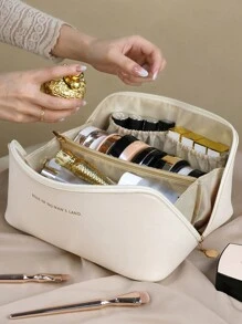 新款大容量便攜式旅行盥洗用品化妝品收納袋化妝包化妝收納袋化妝收納化妝袋洗漱包化妝包浴室大學宿舍女孩女士媽媽媽媽媽媽禮物 - 米色 - 查看 2