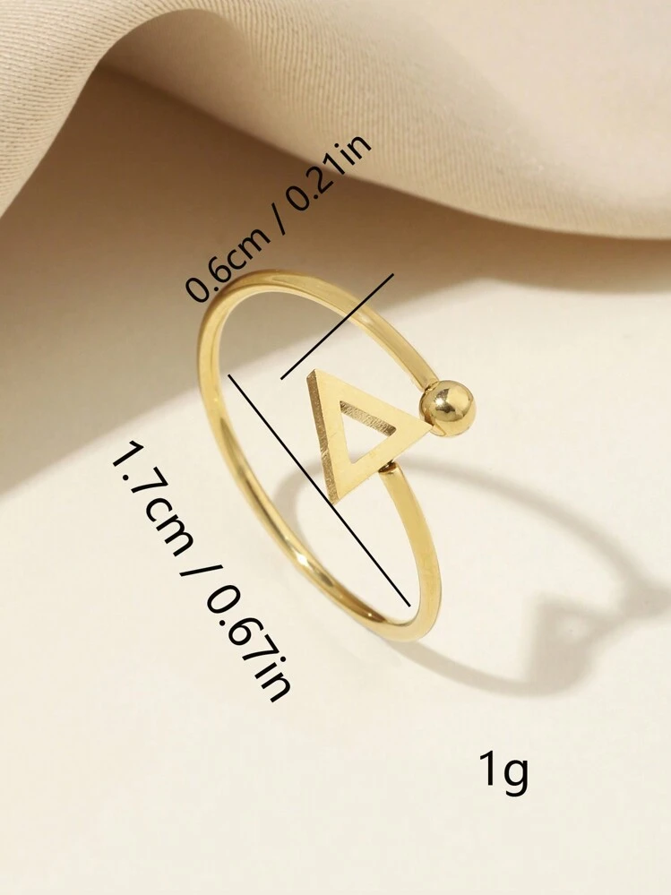 1 Anillo Plateado En Oro De Acero Inoxidable De Moda Con Diseño Simple Y Perlas Versátiles, Patrón Geométrico Con Forma De 8, Triángulo, Corazón Recortado Y Pedrería. Ideal Para Fiestas! - triángulo - Añade 3