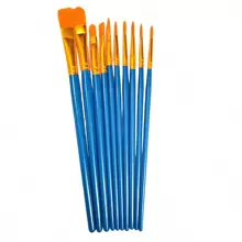 1 套尼龍毛油畫筆套裝,10 件珍珠淺藍色塑膠柄油畫刷,用於藝術繪畫的內襯繪畫筆