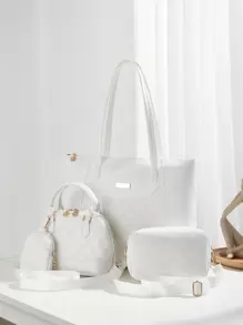 4pcs Women's Travel Combination Package,Tote Bag,Satchels Bag,Mommy And Me Matching Women Bags,Best Mothers Day Gift Ideas,School Bag Set,Portable,Classic Casual,Business Casual,For Teen Girls Women College Students,White-Collar Workers,College,Perfect For Office,Elementary School, School Bag With Pouch For Women Winter Gifts - White - View 2