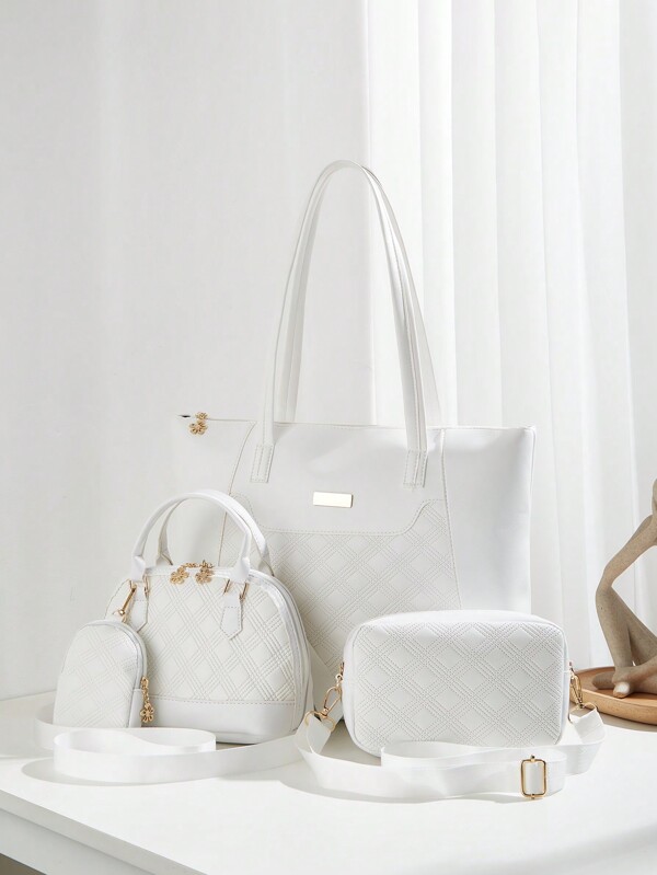 4pcs Women's Travel Combination Package,Tote Bag,Satchels Bag,Mommy And Me Matching Women Bags,Best Mother's Day Gift Ideas,School Bag Set,Portable,Classic Casual,Business Casual,For Teen Girls Women College Students,White-Collar Workers,College,Perfect For Office,Elementary School, School Bag With Pouch For Women