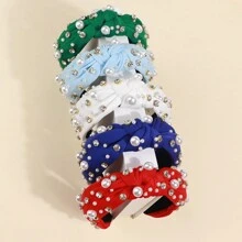 1 件巴洛克风格打结头带，带珍珠和水钻装饰，适合女孩，防滑时尚发饰