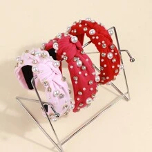 1 件巴洛克风格打结头带，带珍珠和水钻装饰，适合女孩，防滑时尚发饰