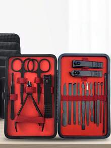 18pcs/set Stainless Steel Nail Care Set For Home Use, Includes Cuticle Trimmer, Nail Clipper, Manicure Tool Kit - Black - View 2