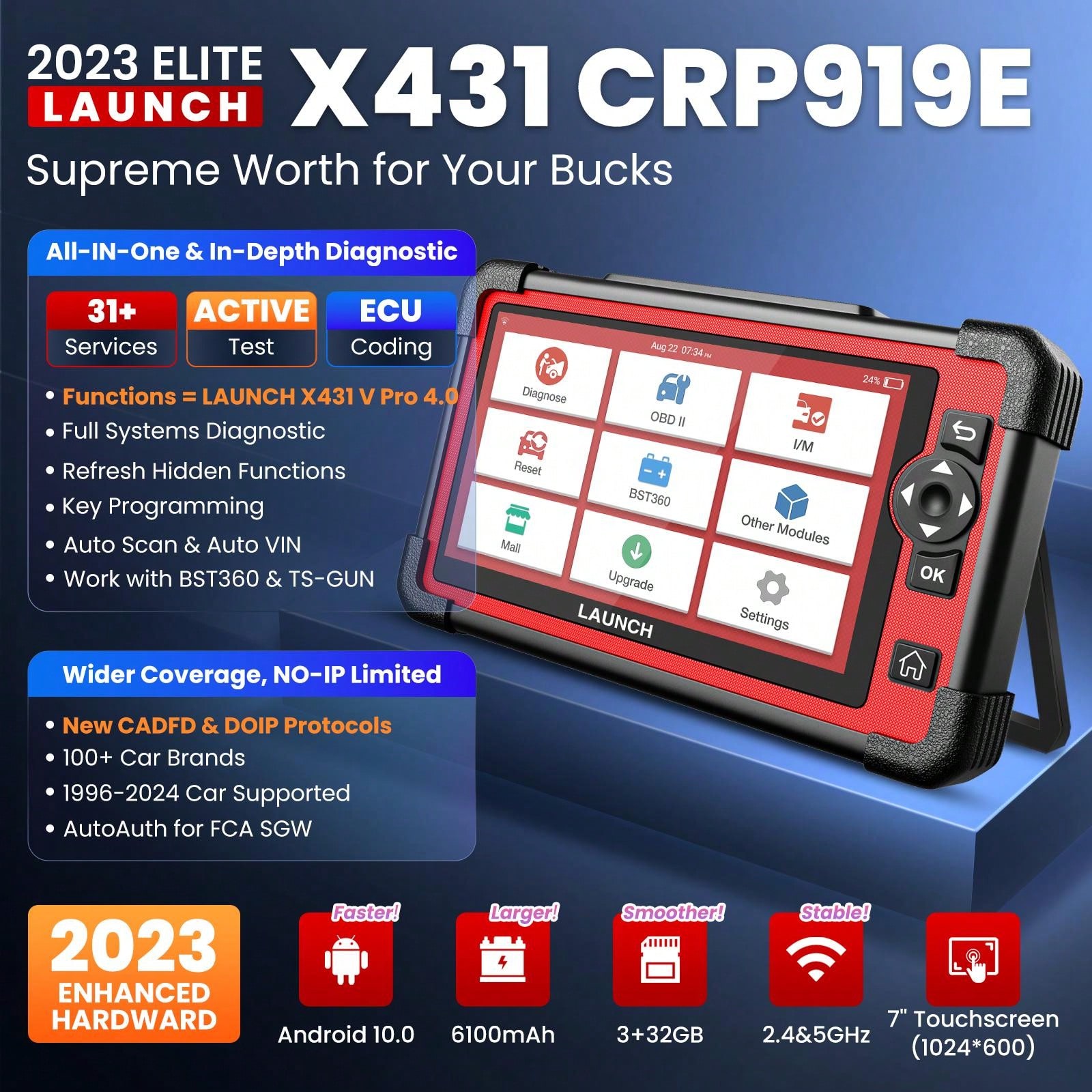 LAUNCH X431 CRP919E OBD2 Scanner, 2023 Bidirectional Scan Tool, CANFD