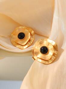 1 Pair Vintage Asymmetrical Round Frosted Gold-Color Stud Earrings