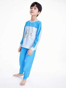 Annil Jungen Rundhals Langarm Hauskleidung, Einzelhose Set, Frühlings- und Herbst Schlafanzug, dünnes Basisdesign