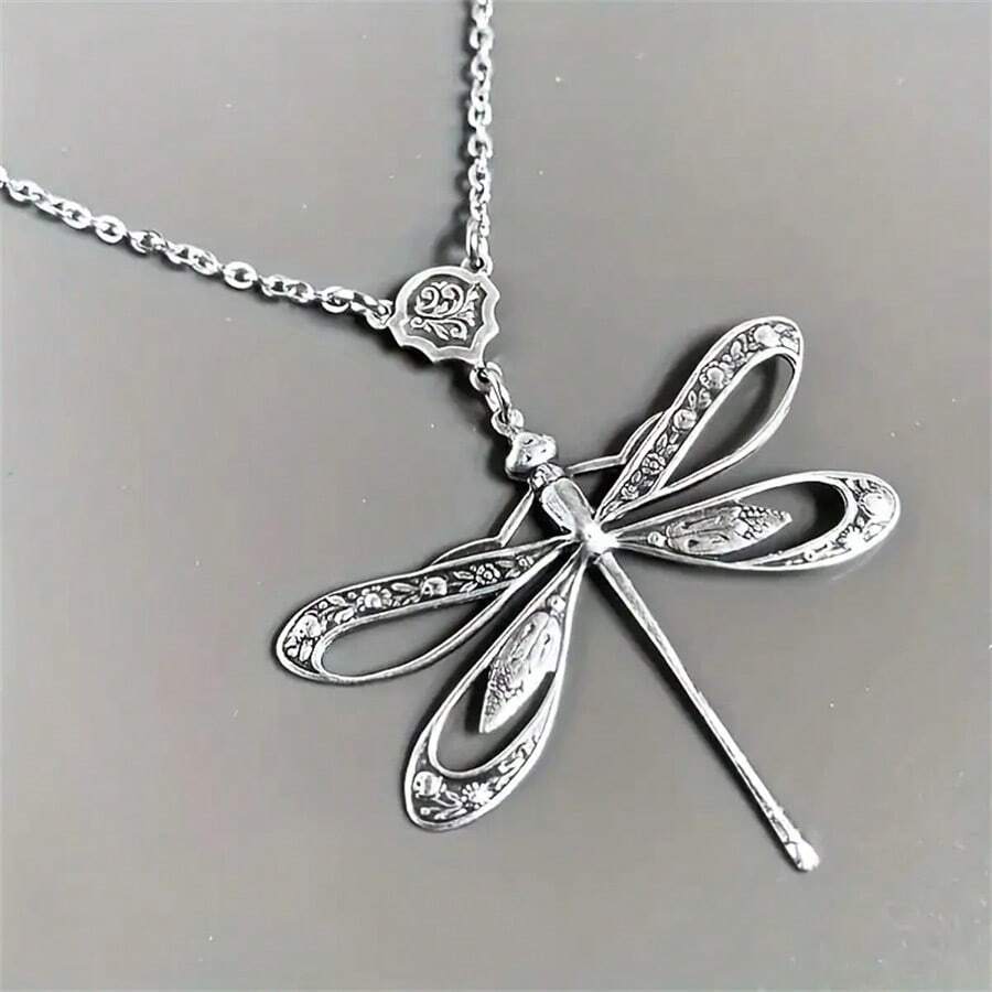 1 件哥德龐克復古蜻蜓吊墜女式項鍊,婚禮派對珠寶禮物