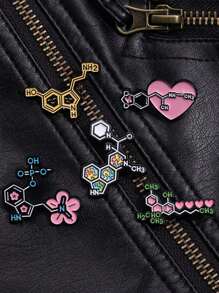 可爱5件分子结构珐琅别针定制化学元素符号胸针翻领徽章趣味珠宝礼物送给学生朋友情人节礼服配饰别针用于衣服包包饰品 - 彩色 - 查看 5