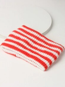1 White Striped Two-color Knitted Casual Warm And Comfortable Headband Suitable For Daily Use - Multicolor - View 5