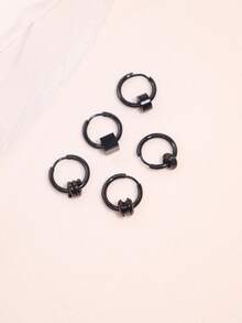 5 件套黑色韩式吊坠耳环，简约时尚，适合日常佩戴、派对，不锈钢耳环 - 黑色 - 查看 7