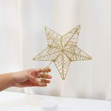 1pc Christmas Tree Topper Star With Iron Wire And Glitter Decor, Large Size - Gold - View 4