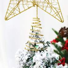 1pc Christmas Tree Topper Star With Iron Wire And Glitter Decor, Large Size - Gold - View 8