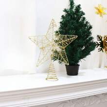 1pc Christmas Tree Topper Star With Iron Wire And Glitter Decor, Large Size - Gold - View 6