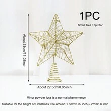 1pc Christmas Tree Topper Star With Iron Wire And Glitter Decor, Large Size - Gold - View 2