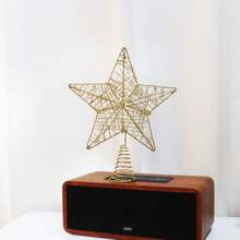 1pc Christmas Tree Topper Star With Iron Wire And Glitter Decor, Large Size - Gold - View 3