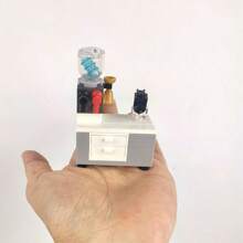 Creative Diy Building Blocks With Small Particles, 4-In-1 Cabinet Set, Coffee And Water Dispenser, Mini Cart, Food Cabinet, Desktop Ornament, Kids' Puzzle Scene Assembly Block Toy Set, Christmas Gift - Multicolor - View 4