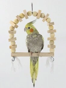 1 件木製鳥鞦韆玩具,牡丹、虎皮和鴛鴦設計,適用於鸚鵡懸掛床用品 - 彩色 - 查看 1