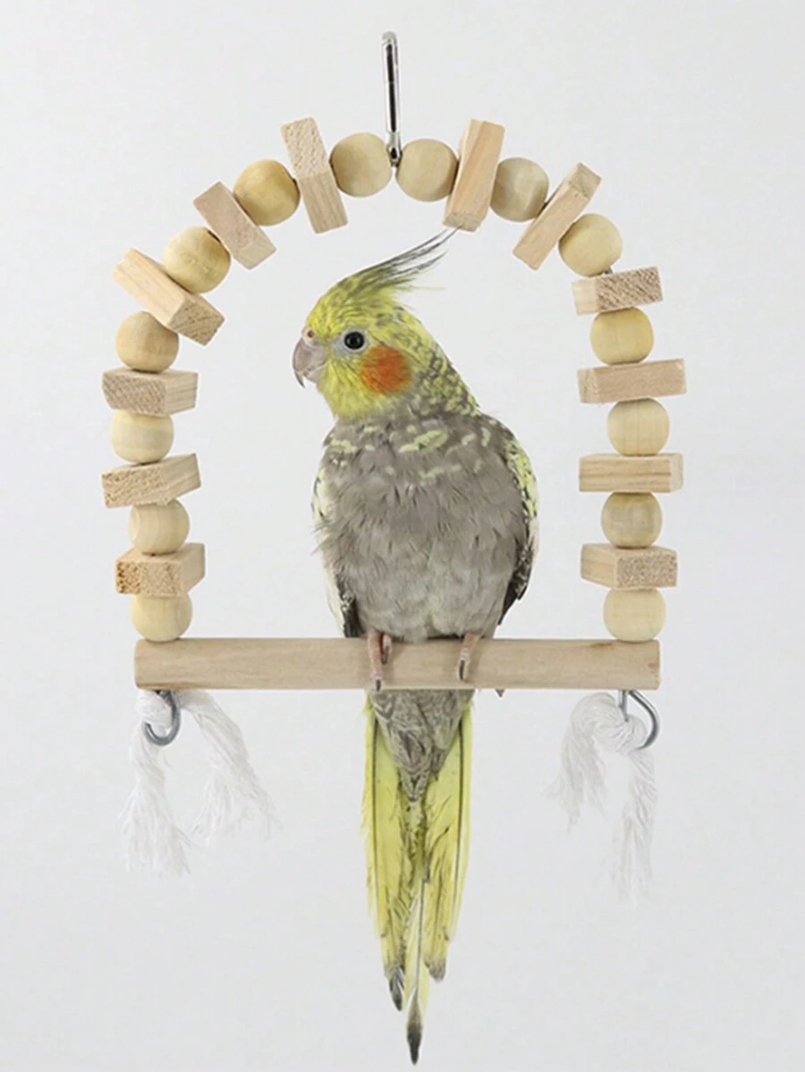 1 件木製鳥鞦韆玩具,牡丹、虎皮和鴛鴦設計,適用於鸚鵡懸掛床用品 - 彩色 - 查看 1