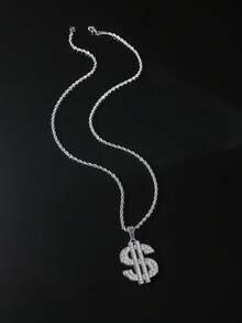 1pc Full Rhinestone Dollar Sign Pendant Male Hip Hop Style Personalized Necklace - Silver - View 5