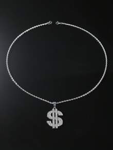 1pc Full Rhinestone Dollar Sign Pendant Male Hip Hop Style Personalized Necklace - Silver - View 7