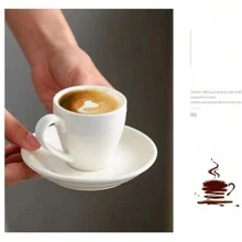 3pcs Set Of Colorful Thick-walled Ceramic Espresso Cup, Saucer And Spoon (80ml) For Italian Coffee With Plate And Spoon - White - View 2