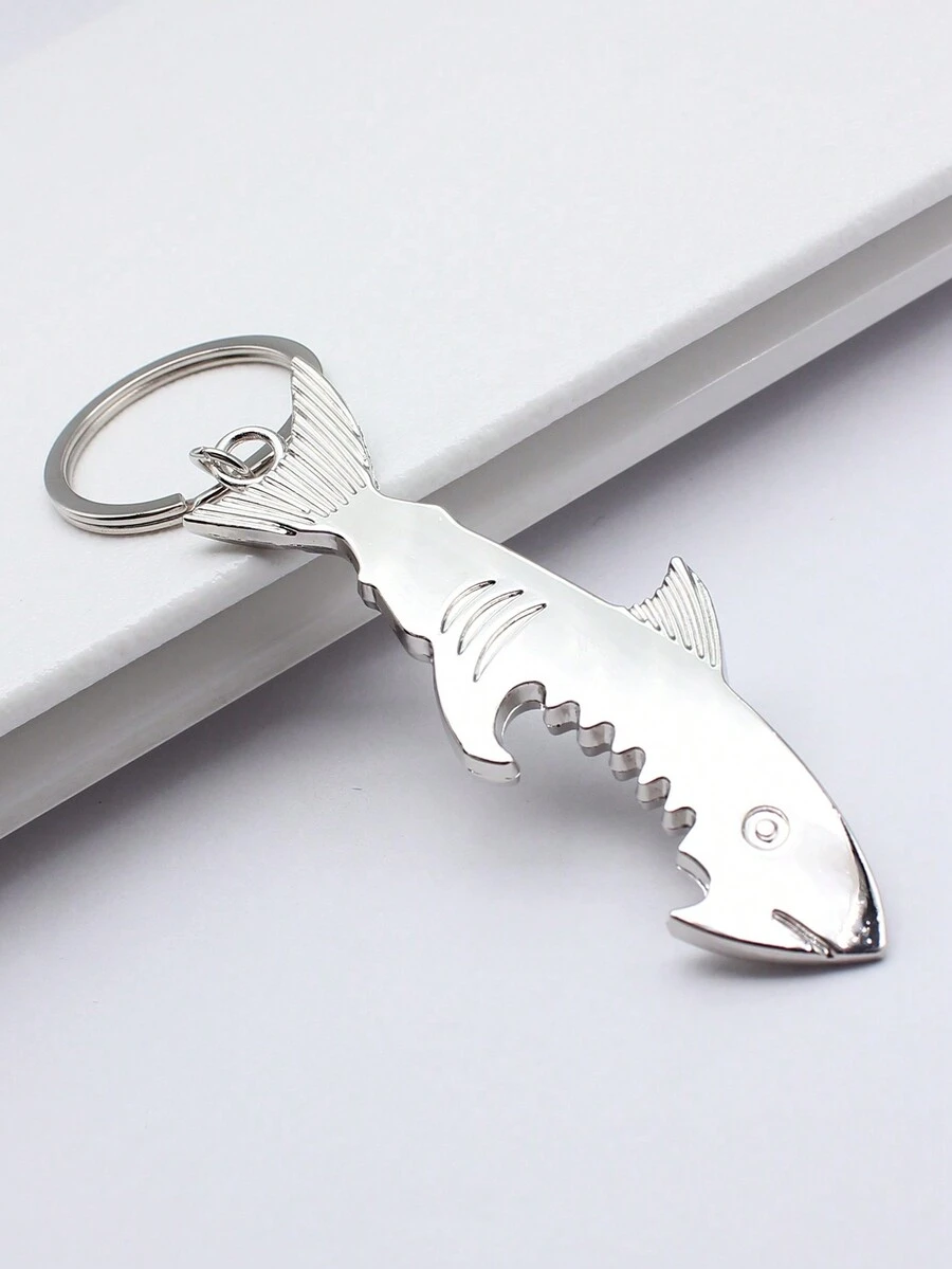 1 件裝男士鯊魚開瓶器鑰匙扣,創意禮品,海洋動物開瓶器鑰匙扣 - 銀色 - 查看 1