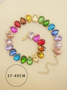 1pc Glass Crystal Heart Teardrop Necklace, Glamorous Colorful Jewel For Party, Light Surface Defects Are Normal - Multicolor - View 2