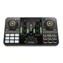 音訊介面播客設備腳輪 - 多合一 - 便攜式播客製作工作室,配有優質麥克風前級放大器,適用於播客錄製、串流媒體、dj、pc、智慧型手機 - 黑色 - 查看 2