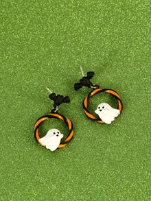 1pair Original Design Cute, Personalized & Versatile Ghost Dangle Earrings For Halloween - Multicolor - View 2