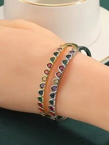 1個時尚方形氧化鋯心形手鏈,創意、多功能女士配飾,銅鑲嵌,適合宴會和禮品