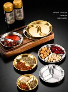 不鏽鋼小圓形調味碟,適用於調味汁、醋、小吃,帶有隔板 - 金色 - 查看 1