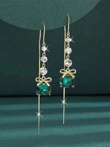 1 Cặp bông tai tua rua pha lê xanh cổ điển, thanh lịch và đa năng, thích hợp để đeo hàng ngày - màu xanh lá - Xem 1