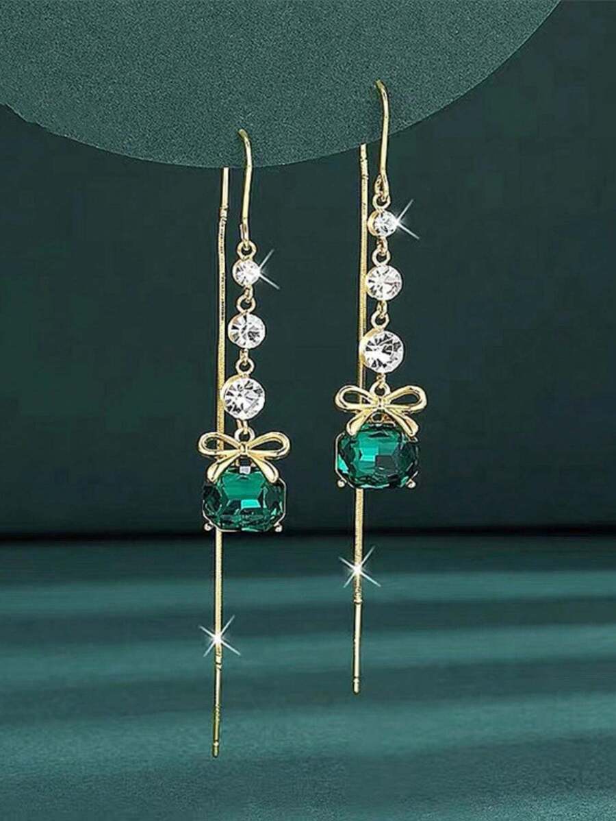 1 Cặp bông tai tua rua pha lê xanh cổ điển, thanh lịch và đa năng, thích hợp để đeo hàng ngày - màu xanh lá - Xem 1