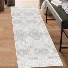 可水洗走廊地毯,波希米亞風格防滑長款復古裝飾區域地毯,適用於洗衣房、廚房和浴室 - 白色 - 查看 3